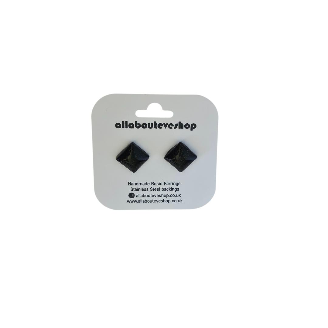 Black pillow stud earrings with stainless steel backing