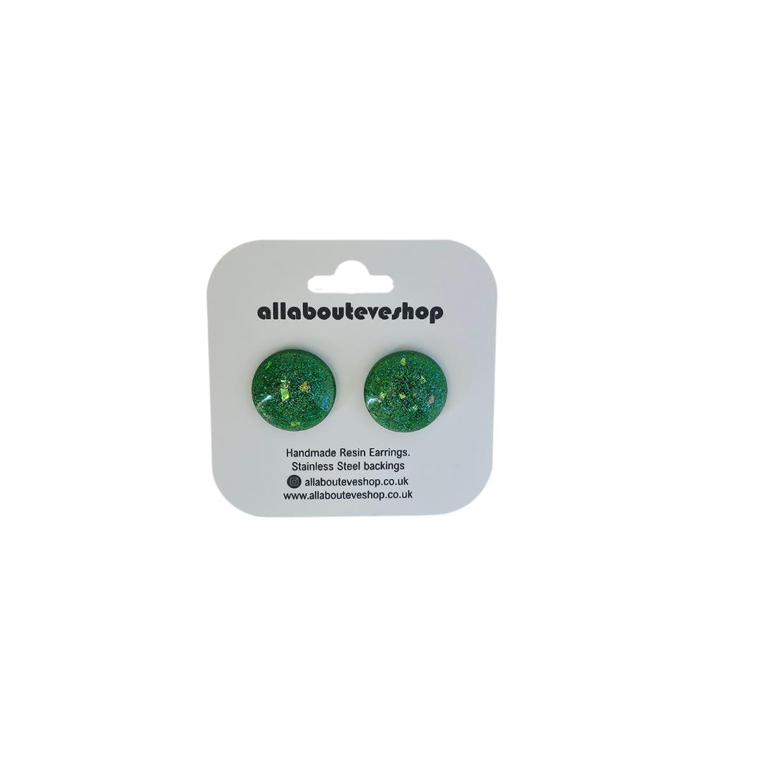 Green coin resin stud earrings