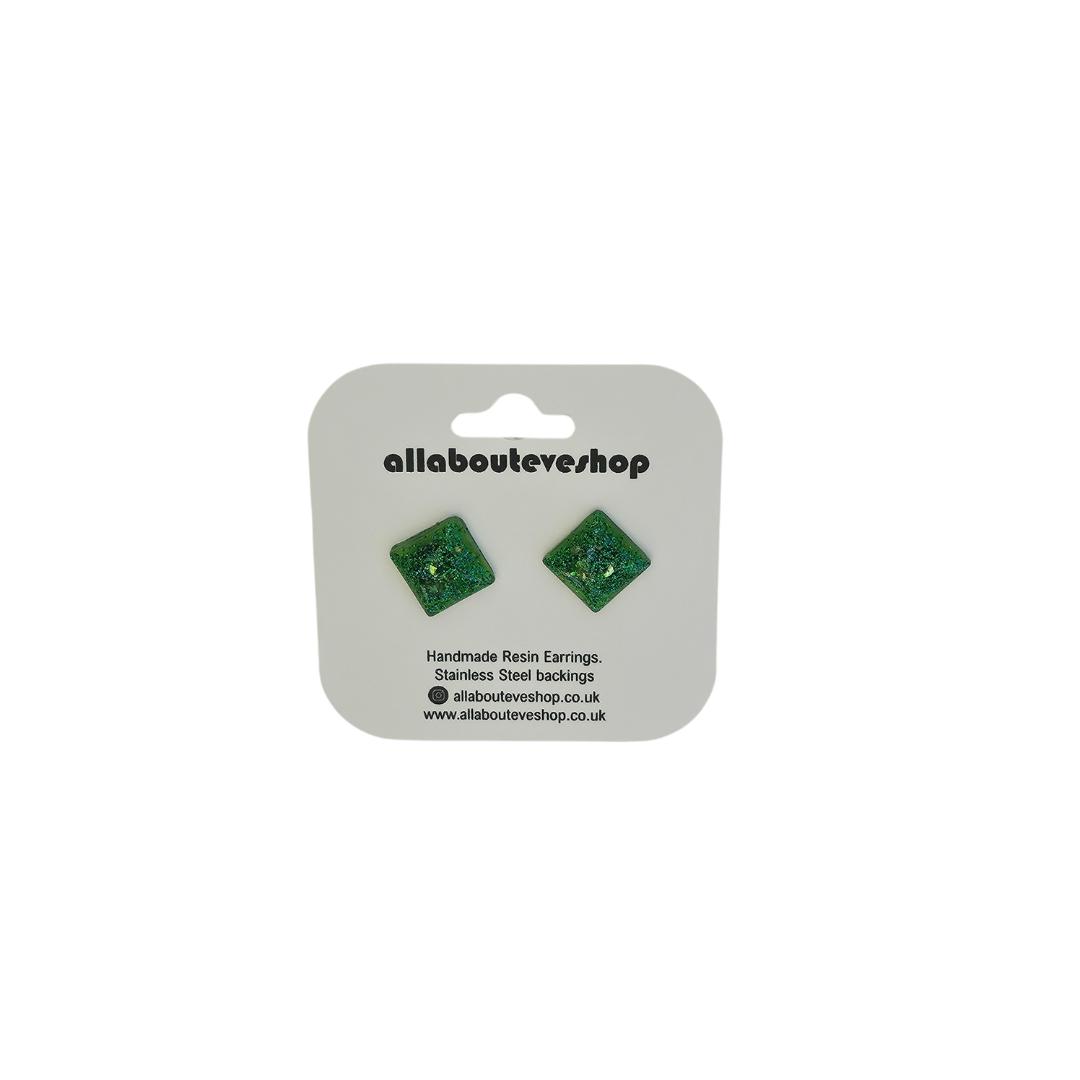 Green pillow stud earrings with stainless steel backing