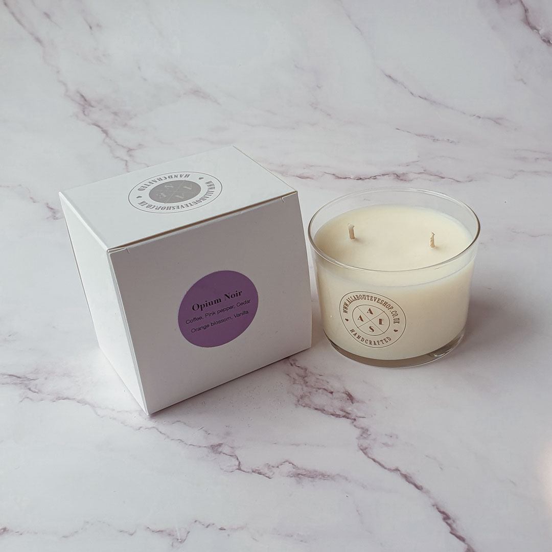 Opium Noir Soy Wax glass candle open