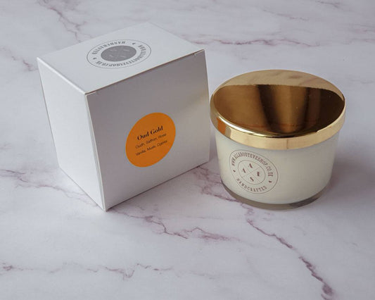 Oud gold soy wax glass candle, 160g closed