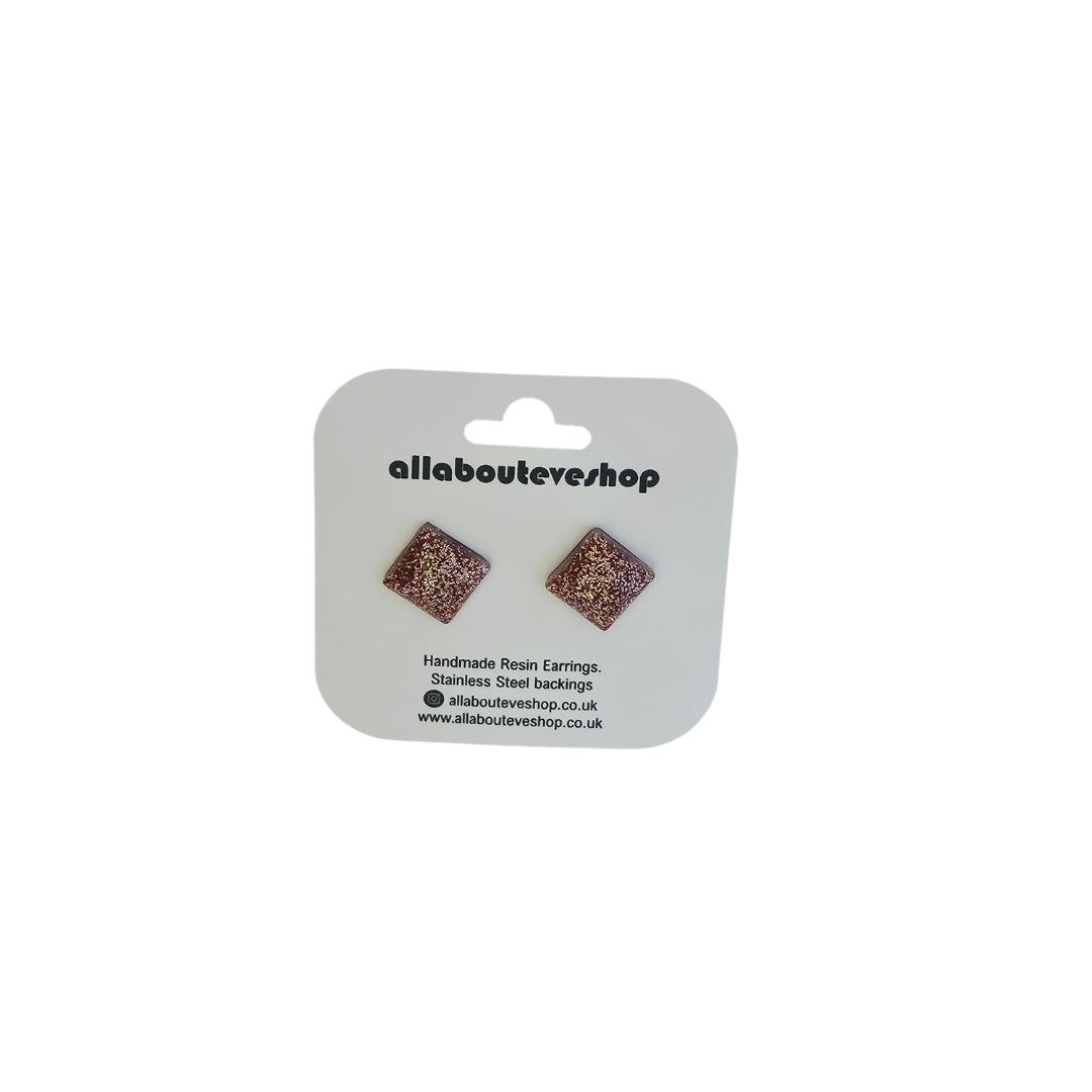 Rose gold pillow stud earrings with stainless steel backing