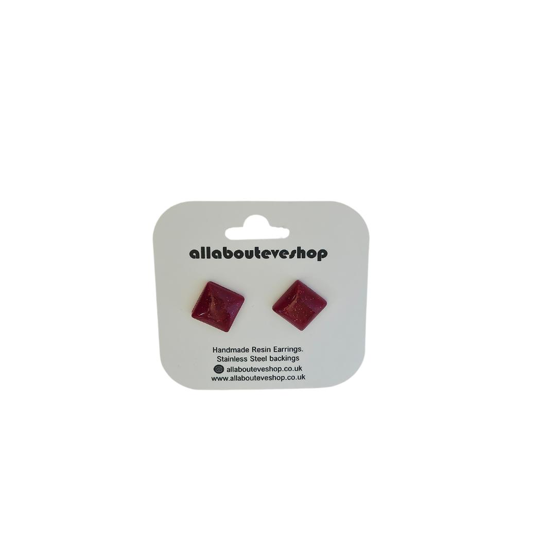 Burgundy pillow stud earrings with stainless steel backing