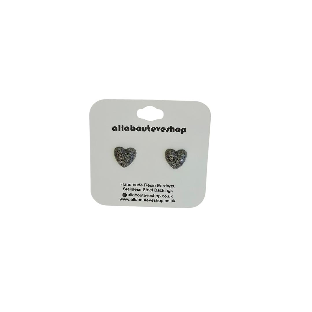 Silver heart stud earrings with stainless steel backing