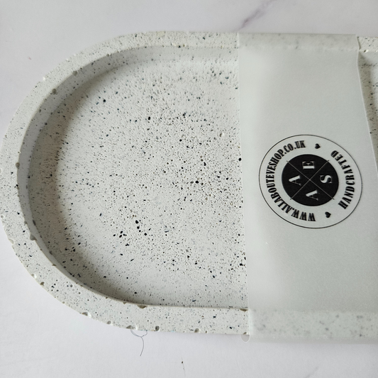 Close up of black & white trinket tray