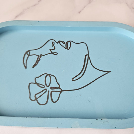 Close up blue line lady tray
