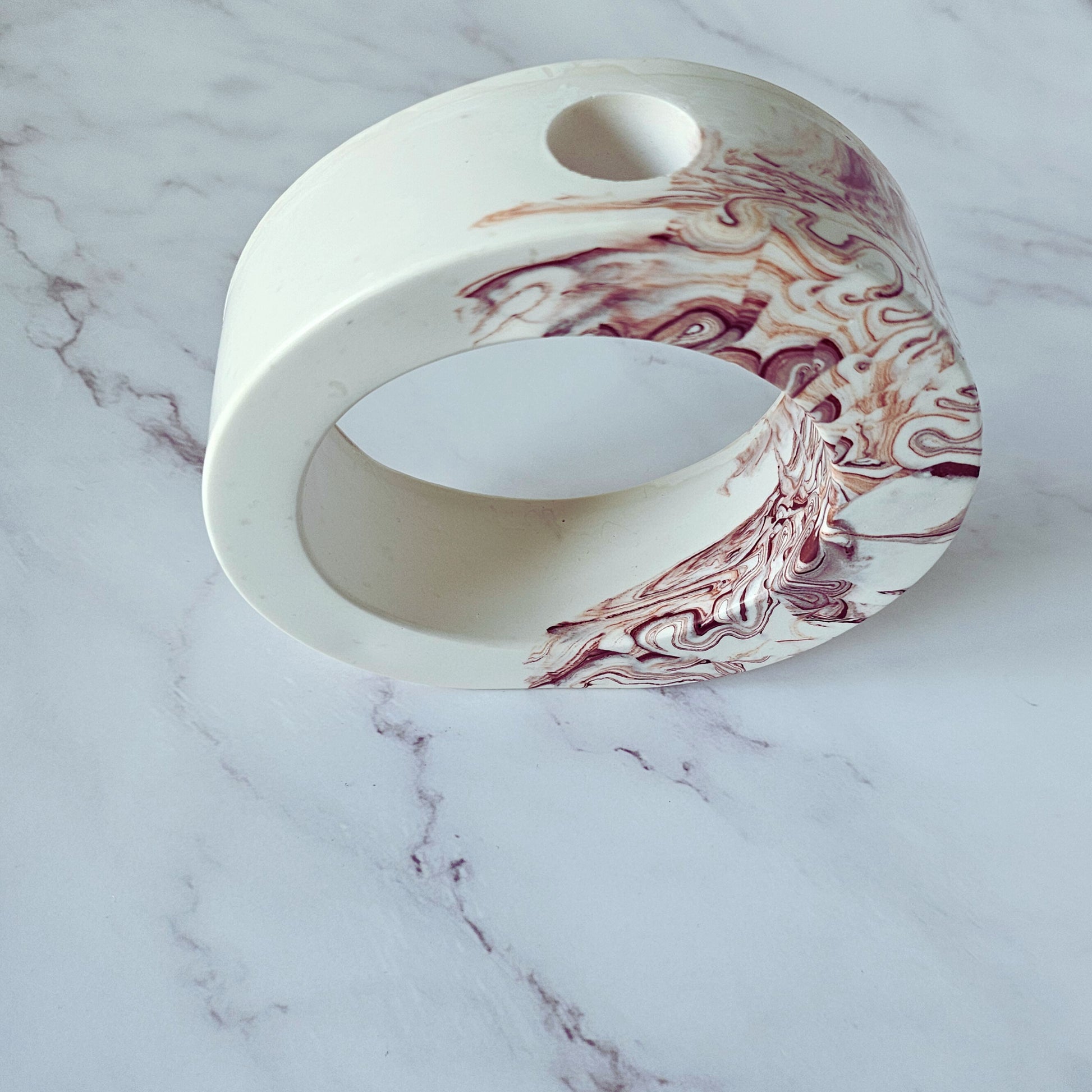 Brown Marbled Round Asymmetrical Tube Vase