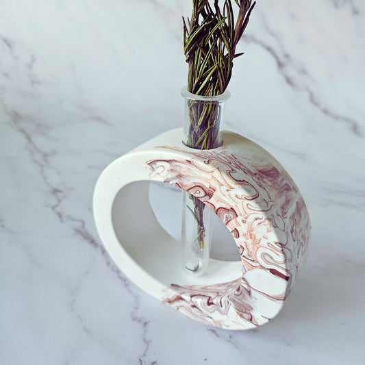 Brown Marbled Round Asymmetrical Tube Vase