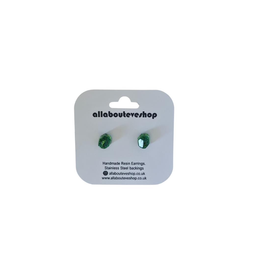 Green Tiny crystal stud earrings with stainless steel backing